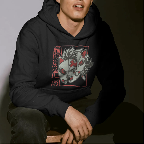 🦊 Demon Slayer Fox Mask Embroidered Hoodie 🦊