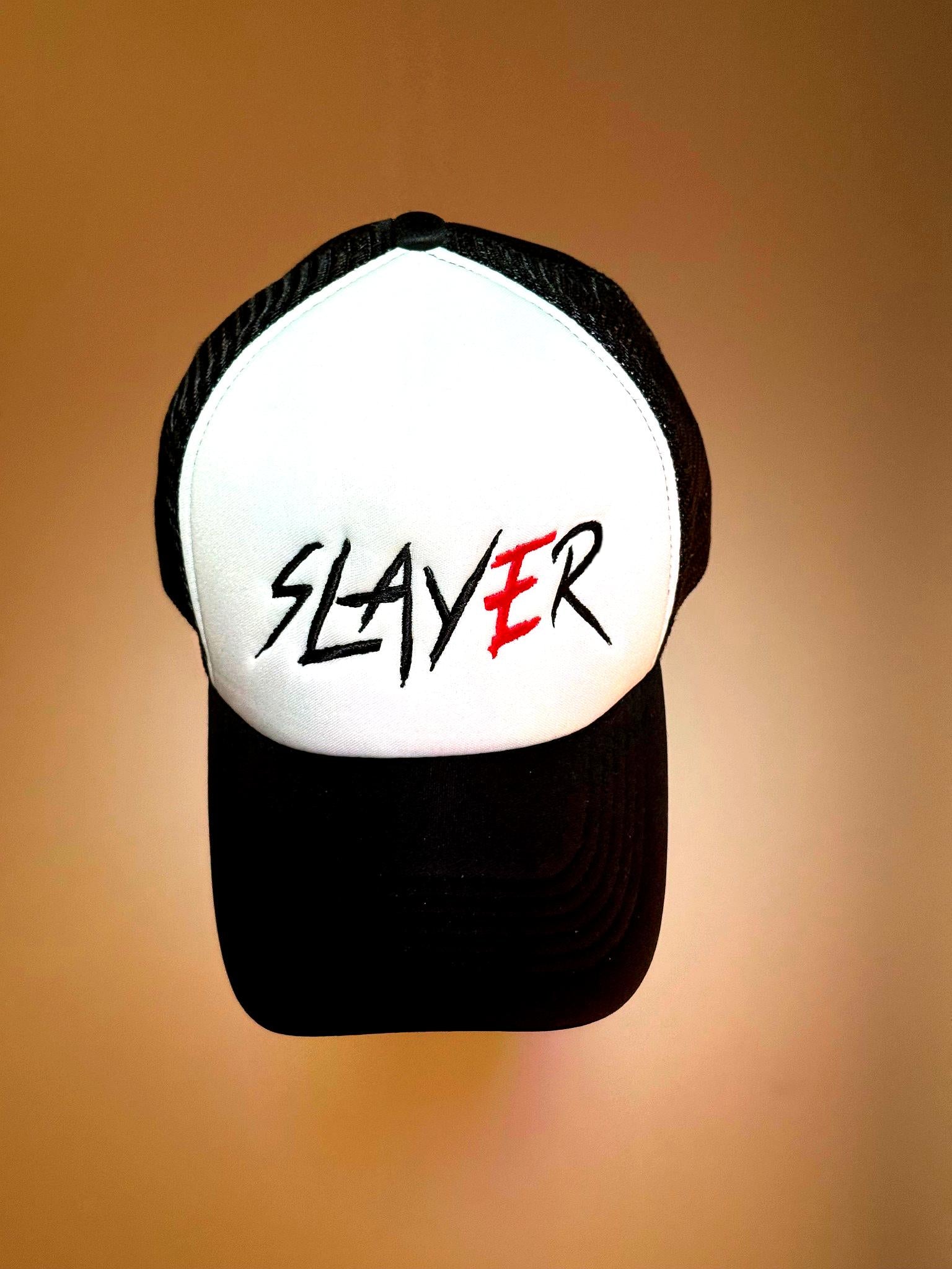 Two-Tone Black &amp; White Embroidered Trucker Cap